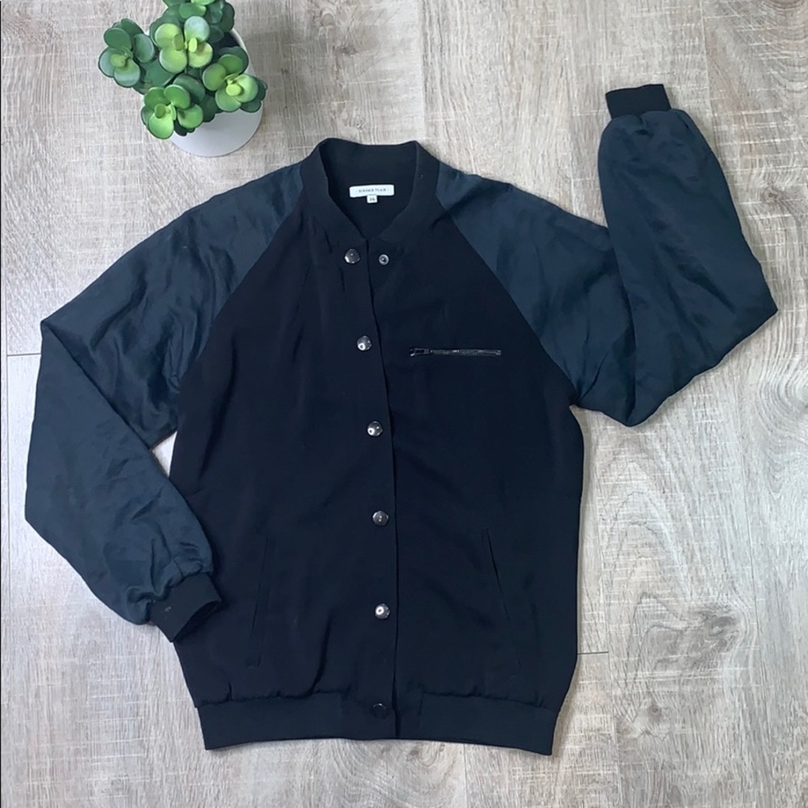 Surface To Air Men's Black Blue Colorblock Snap Button Bomber Jacket